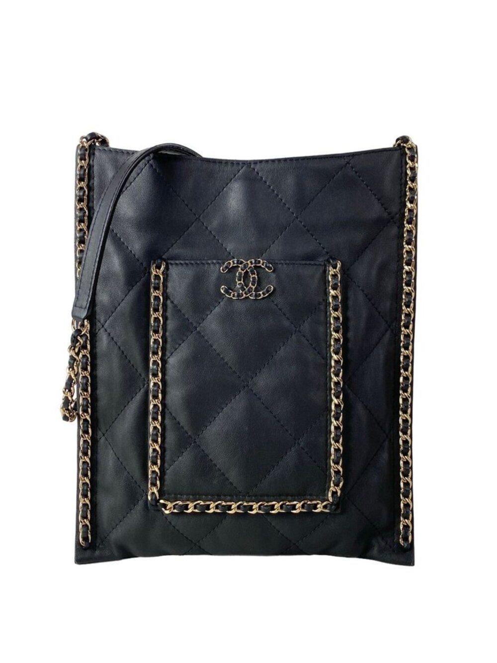 Chanel Shoulder Bag Quilted Black Chain Gold Lambskin